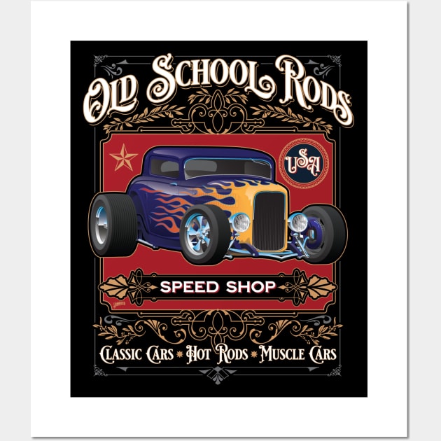 Old School Rods Speed Shop Vintage Style Hot Rod Car Design Wall Art by hobrath